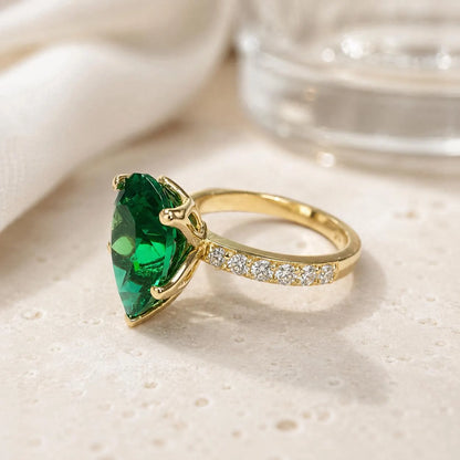 Green Sapphire Pear Shaped Engagement Ring 14k Gold Ring , Pear Shape Green Sapphire Solitaire Engagement Rings , Green Sapphire Ring #7257