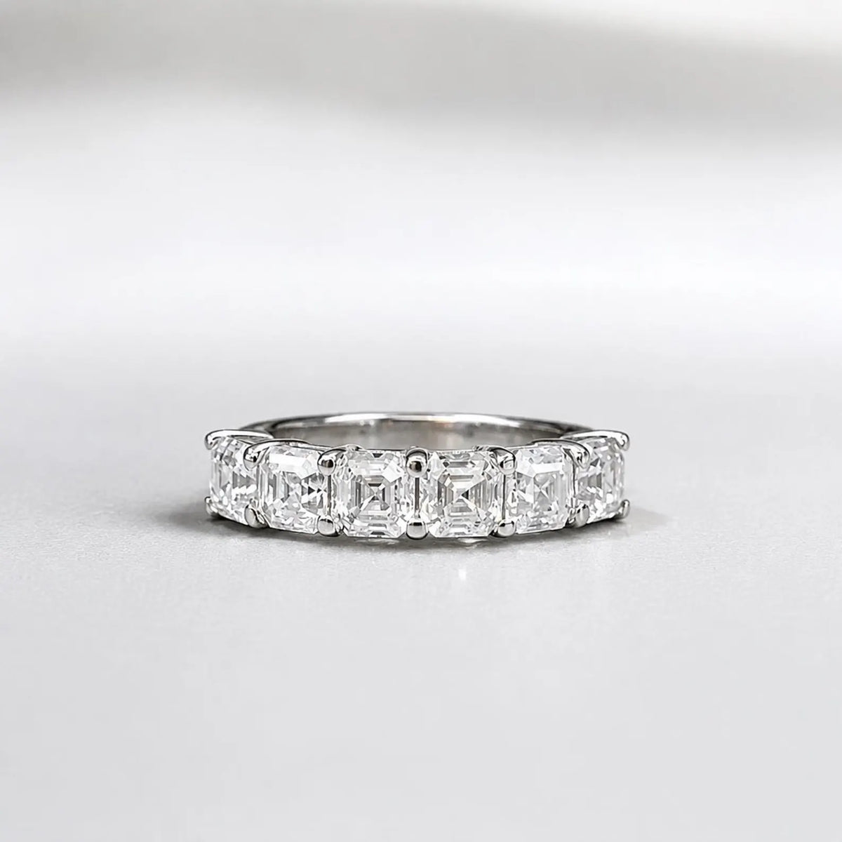 Moissanite Engagement Band / Asscher Cut Wedding Band / Six Stone Ladies Ring / Matching Band / 14k White Gold / #6208