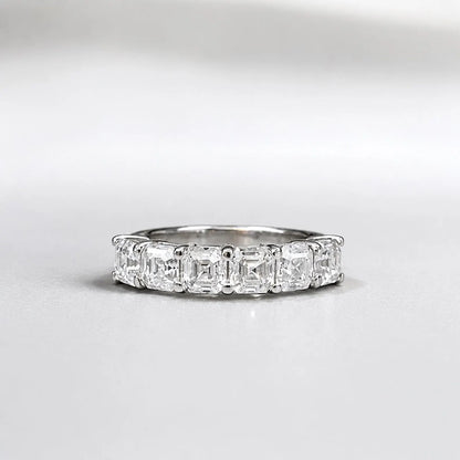 Moissanite Engagement Band / Asscher Cut Wedding Band / Six Stone Ladies Ring / Matching Band / 14k White Gold / #6208