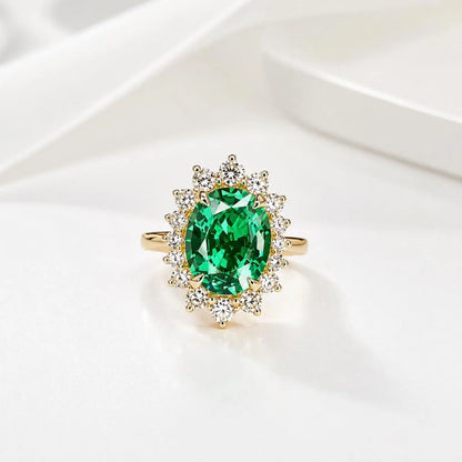 Emerald Engagement Ring With Champagne Color Diamonds Set In A Halo Design In 14K Yellow Gold 6604
