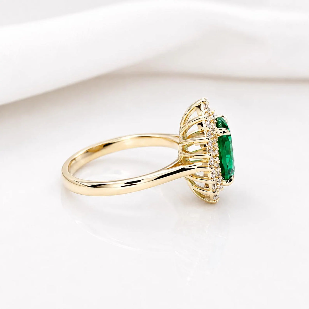 Emerald Engagement Ring With Champagne Color Diamonds Set In A Halo Design In 14K Yellow Gold 6604