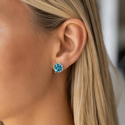Blue Stone Stud Earrings, Web Cut Stud Earrings,  Neon Blue Paraiba Earrings, Octagon Earrings, 14k White Gold Studs