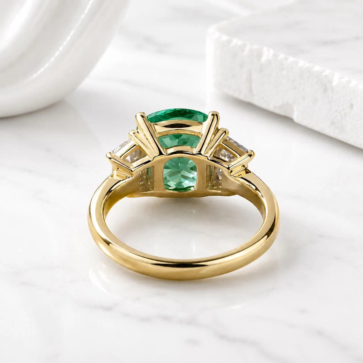 Paraiba Tourmaline Ring, Moissanite Trapezoid Engagement Ring, 14K Gold, Paraiba Tourmaline, Unique Engagement Ring, Three Stone Ring, #6256
