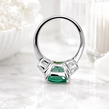Paraiba Tourmaline Ring, Moissanite Trapezoid Engagement Ring, 14K Gold, Paraiba Tourmaline, Unique Engagement Ring, Three Stone Ring, #6256