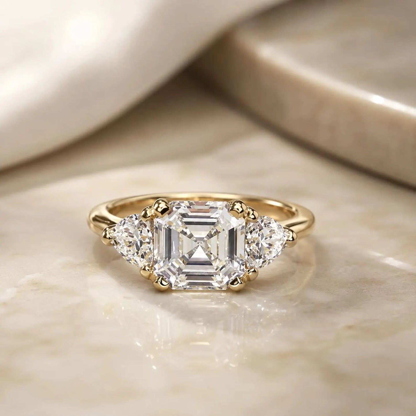 Asscher Cut Moissanite Engagement Ring 14K White Gold Ladies Three Stone Engagement Ring Asscher Shaped Wedding Bridal Promise Ring