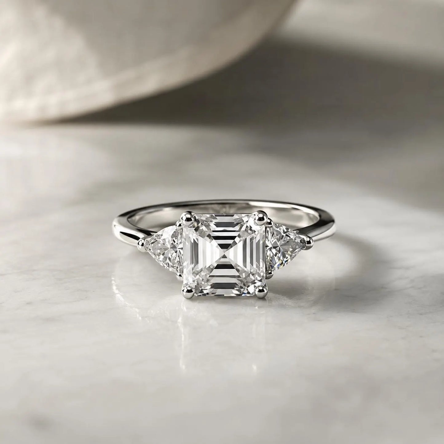 Asscher Cut Moissanite Engagement Ring 14K White Gold Ladies Three Stone Engagement Ring Asscher Shaped Wedding Bridal Promise Ring
