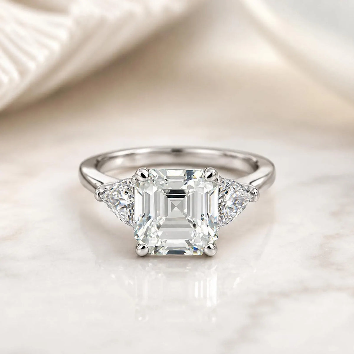 Asscher Cut Moissanite Engagement Ring 14K White Gold Ladies Three Stone Engagement Ring Asscher Shaped Wedding Bridal Promise Ring