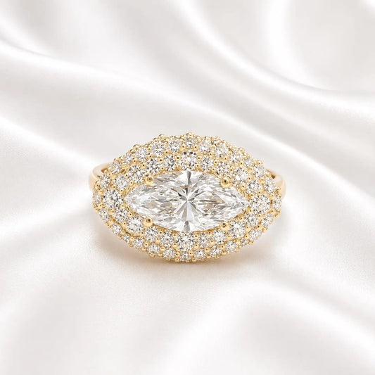 East West Marquis Cut Lab Grown Diamond Engagement Ring 14K Solid Gold , Unique Pinky Ring Lab Diamond #8851