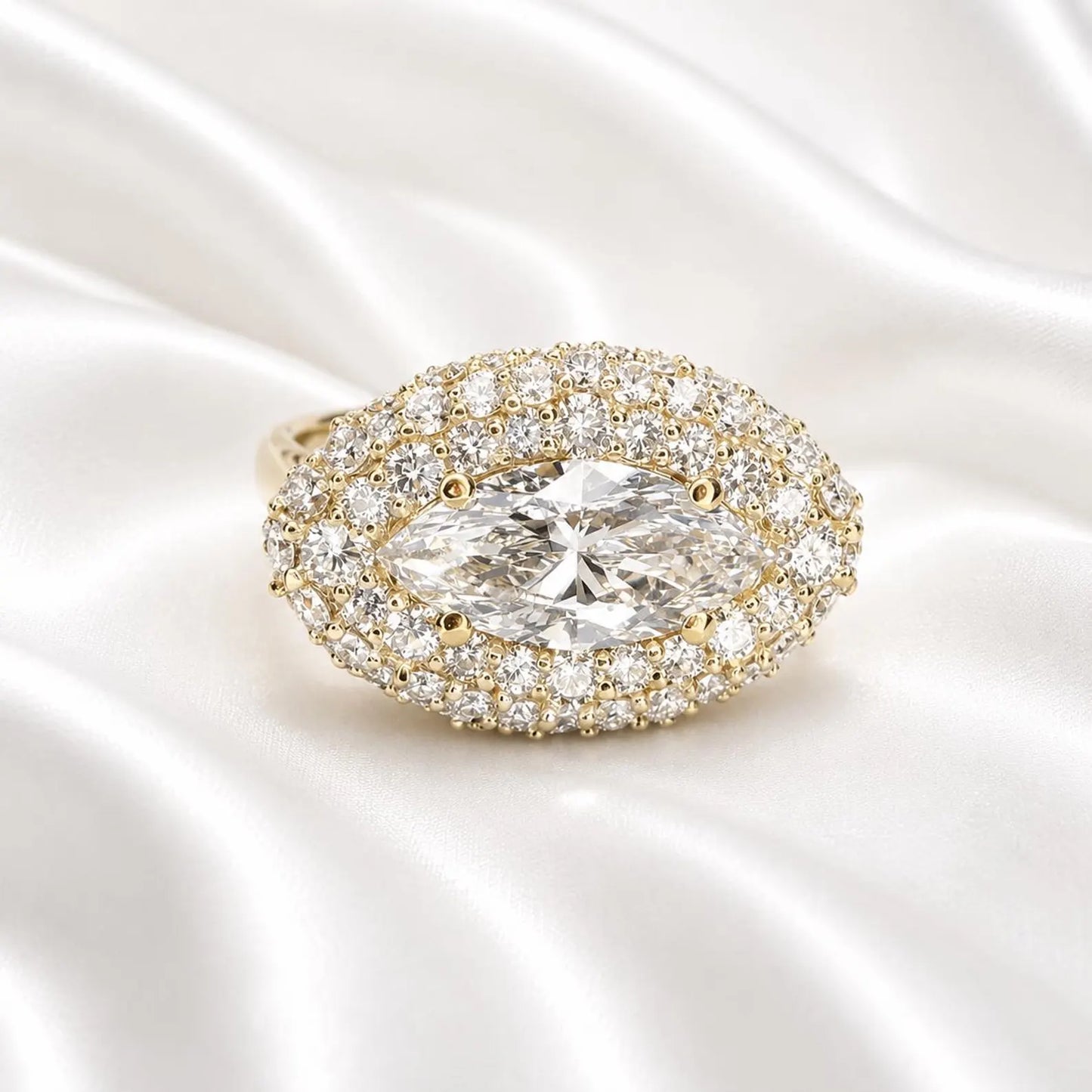 East West Marquis Cut Lab Grown Diamond Engagement Ring 14K Solid Gold , Unique Pinky Ring Lab Diamond #8851