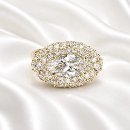 East West Marquis Cut Lab Grown Diamond Engagement Ring 14K Solid Gold , Unique Pinky Ring Lab Diamond #8851