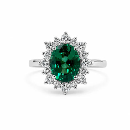 Emerald Halo Ring 14k White Gold, Vintage Emerald Engagement Ring, Oval Halo Ring With Emerald, May Birthstone Ring, Emerald Jewelry  #6719