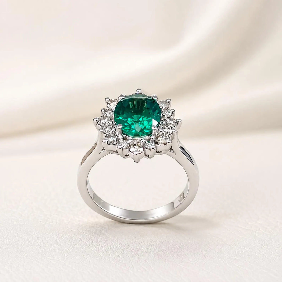 Emerald Halo Ring 14k White Gold, Vintage Emerald Engagement Ring, Oval Halo Ring With Emerald, May Birthstone Ring, Emerald Jewelry  #6719