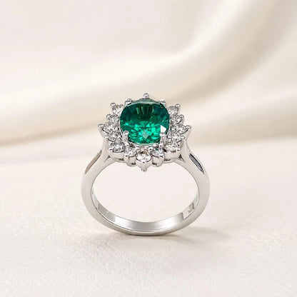 Emerald Halo Ring 14k White Gold, Vintage Emerald Engagement Ring, Oval Halo Ring With Emerald, May Birthstone Ring, Emerald Jewelry  #6719