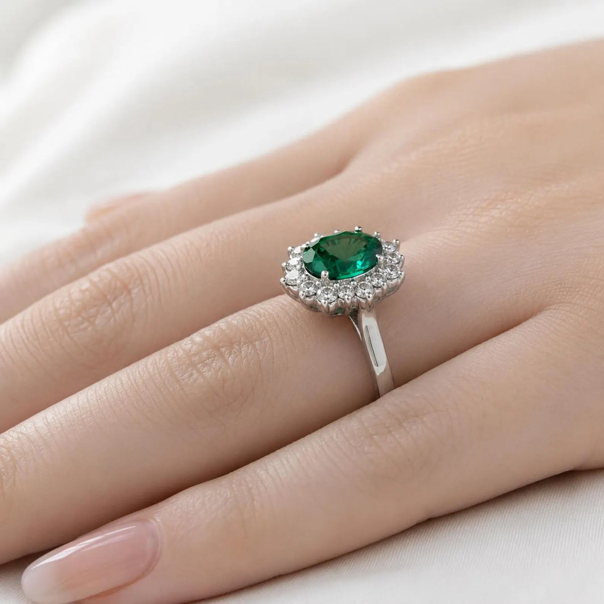 Emerald Halo Ring 14k White Gold, Vintage Emerald Engagement Ring, Oval Halo Ring With Emerald, May Birthstone Ring, Emerald Jewelry  #6719