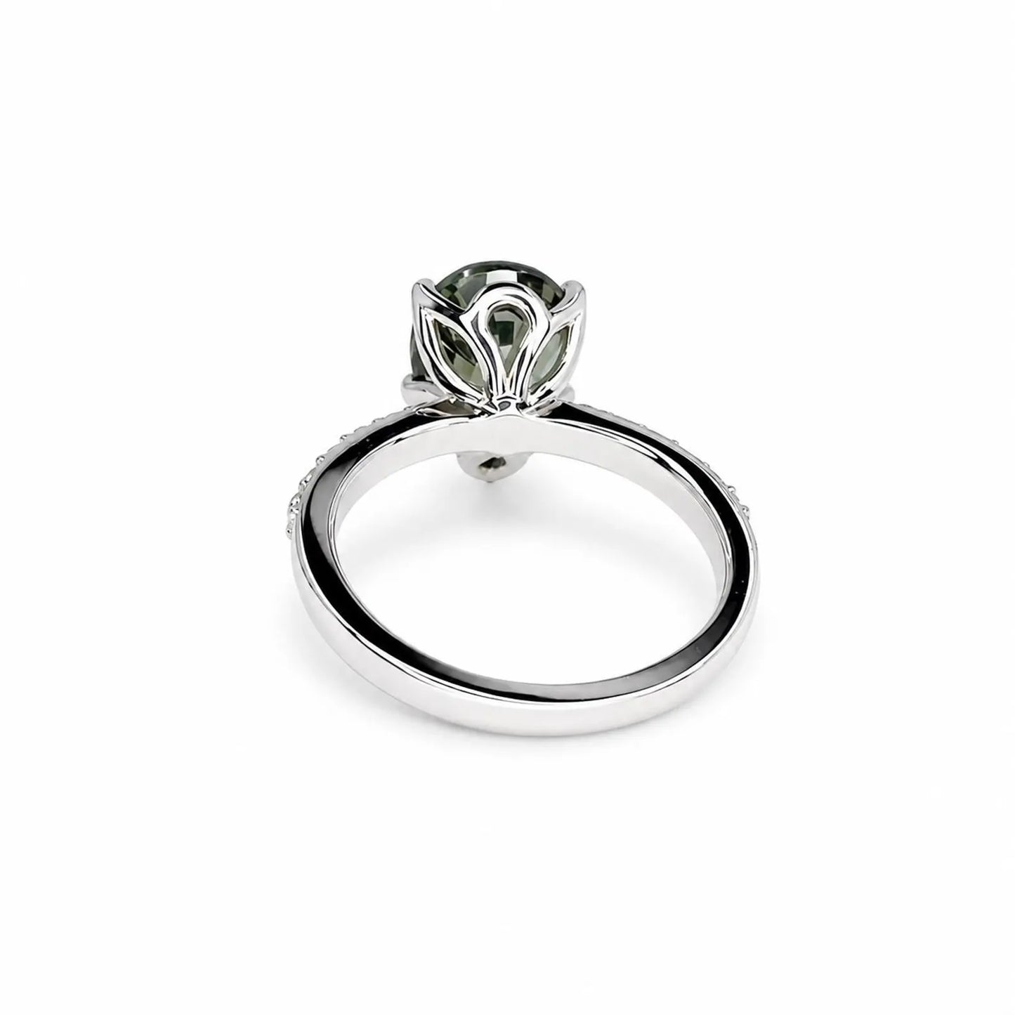 Green Sapphire Pear Shaped Engagement Ring 14k Gold Ring , Pear Shape Green Sapphire Solitaire Engagement Rings , Green Sapphire Ring #7257