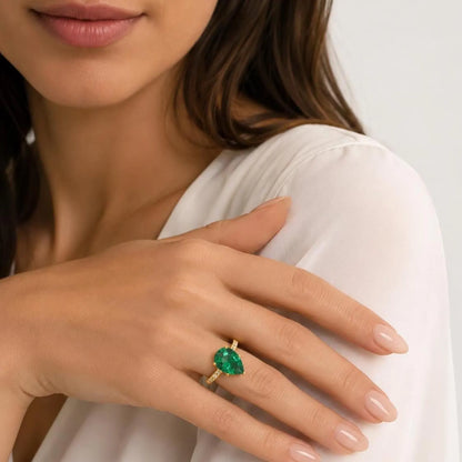 Green Sapphire Pear Shaped Engagement Ring 14k Gold Ring , Pear Shape Green Sapphire Solitaire Engagement Rings , Green Sapphire Ring #7257