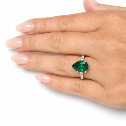 Green Sapphire Pear Shaped Engagement Ring 14k Gold Ring , Pear Shape Green Sapphire Solitaire Engagement Rings , Green Sapphire Ring #7257