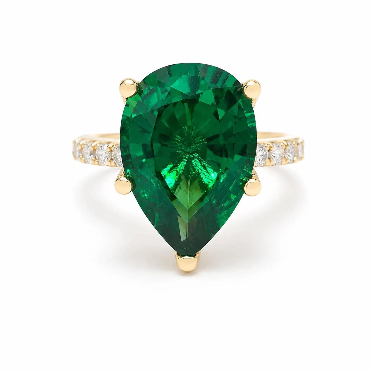 Green Sapphire Pear Shaped Engagement Ring 14k Gold Ring , Pear Shape Green Sapphire Solitaire Engagement Rings , Green Sapphire Ring #7257