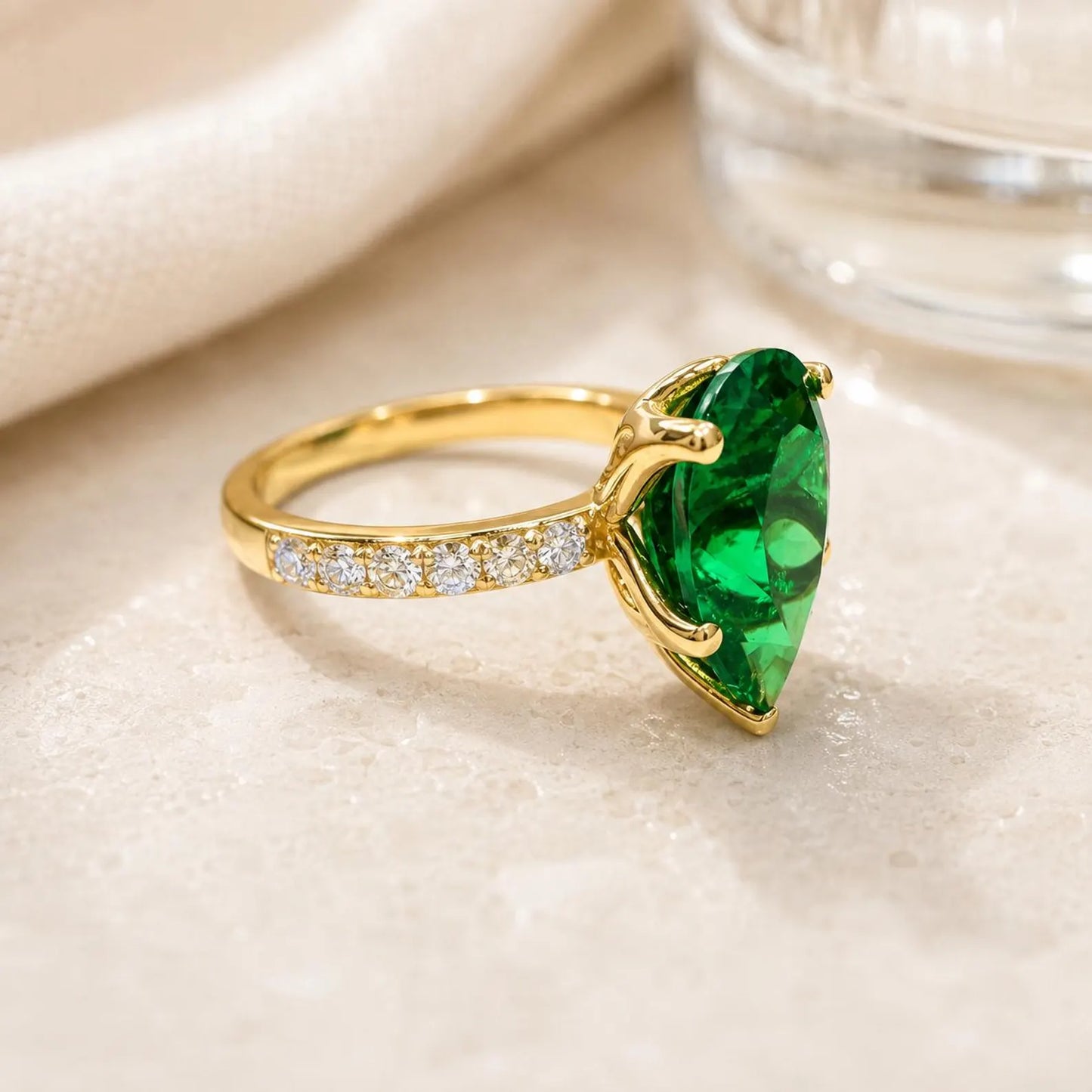 Green Sapphire Pear Shaped Engagement Ring 14k Gold Ring , Pear Shape Green Sapphire Solitaire Engagement Rings , Green Sapphire Ring #7257