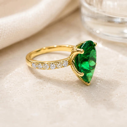 Green Sapphire Pear Shaped Engagement Ring 14k Gold Ring , Pear Shape Green Sapphire Solitaire Engagement Rings , Green Sapphire Ring #7257
