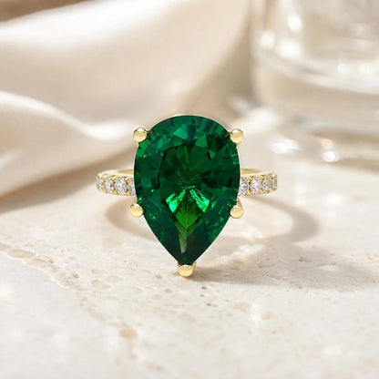 Green Sapphire Pear Shaped Engagement Ring 14k Gold Ring , Pear Shape Green Sapphire Solitaire Engagement Rings , Green Sapphire Ring #7257