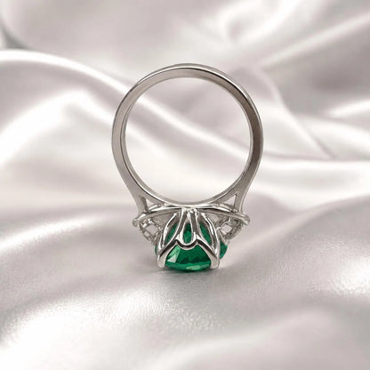 Emerald Engagement Ring , Oval Emerald Ring, Oval Cut Emerald Engagement Ring, Round White Sapphire Ring, 14k white gold #5422