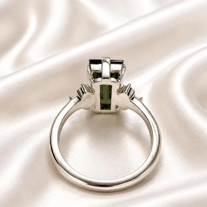 5.50 Carats Elongated Emerald Cut Olive Green Sapphire Engagement Ring 14K Gold, Birthstone Ladies Ring, Blue Sapphire, Ruby Emerald #9011