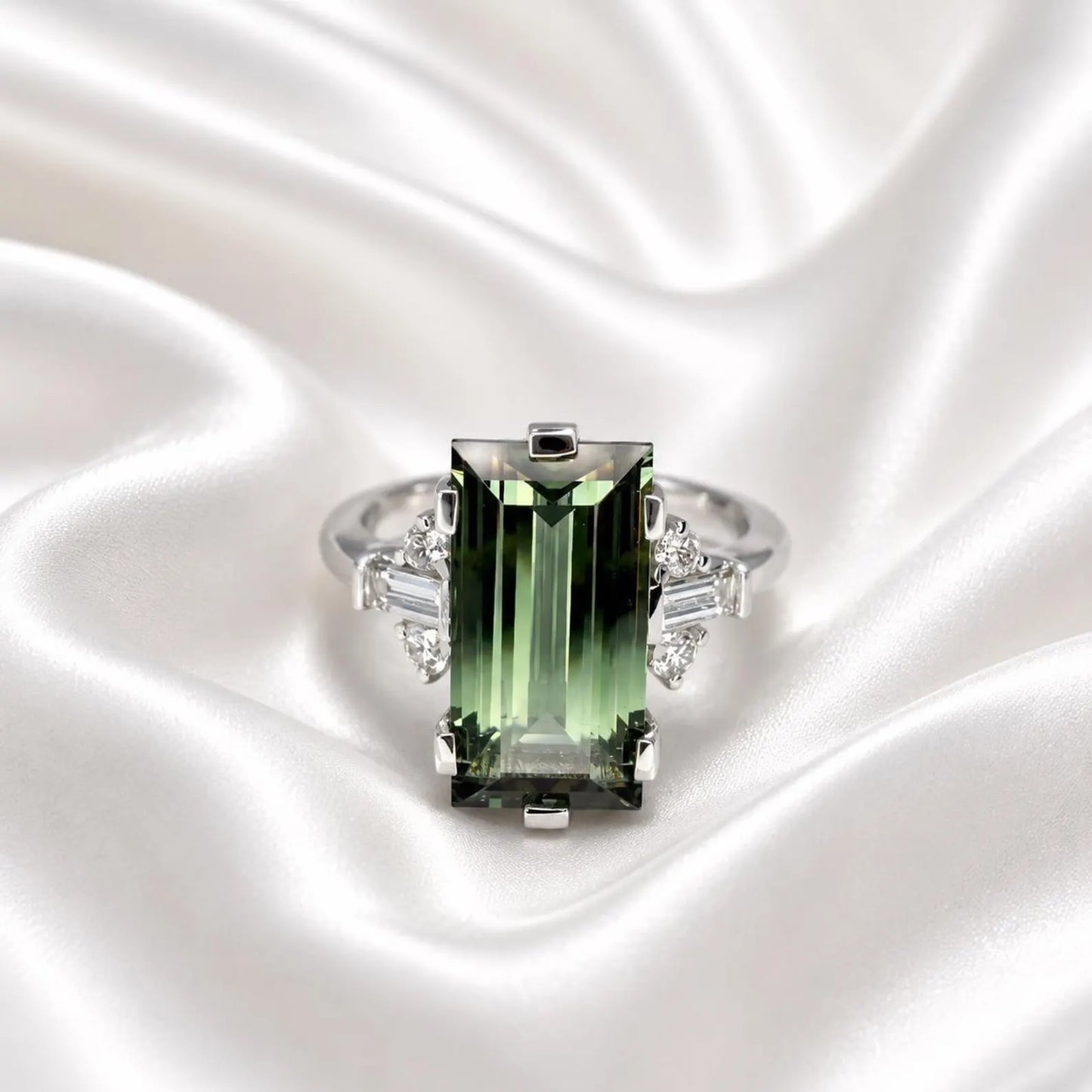 5.50 Carats Elongated Emerald Cut Olive Green Sapphire Engagement Ring 14K Gold, Birthstone Ladies Ring, Blue Sapphire, Ruby Emerald #9011