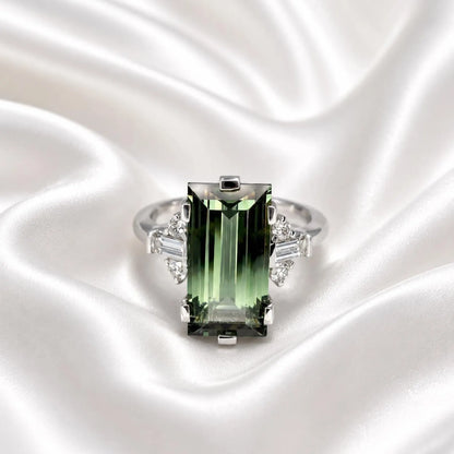 5.50 Carats Elongated Emerald Cut Olive Green Sapphire Engagement Ring 14K Gold, Birthstone Ladies Ring, Blue Sapphire, Ruby Emerald #9011
