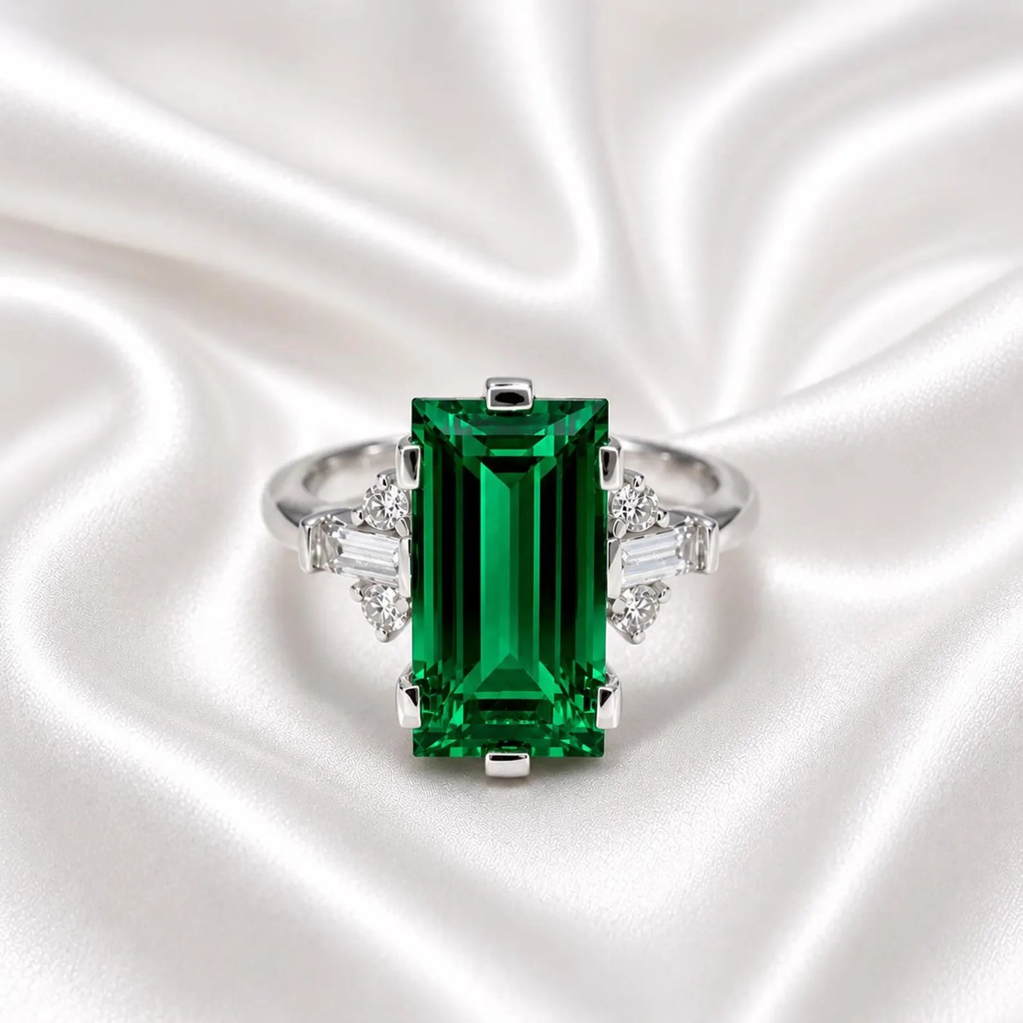 5.50 Carats Elongated Emerald Cut Olive Green Sapphire Engagement Ring 14K Gold, Birthstone Ladies Ring, Blue Sapphire, Ruby Emerald #9011