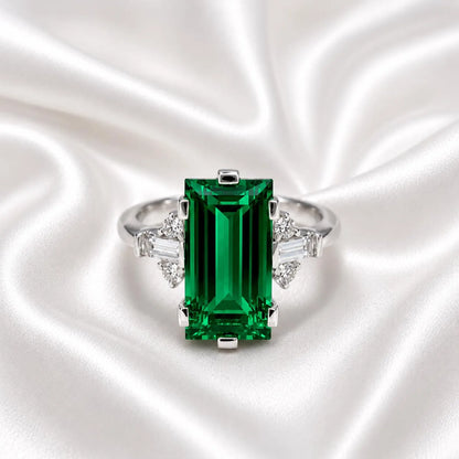 5.50 Carats Elongated Emerald Cut Olive Green Sapphire Engagement Ring 14K Gold, Birthstone Ladies Ring, Blue Sapphire, Ruby Emerald #9011
