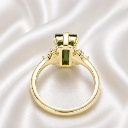 5.50 Carats Elongated Emerald Cut Olive Green Sapphire Engagement Ring 14K Gold, Birthstone Ladies Ring, Blue Sapphire, Ruby Emerald #9011