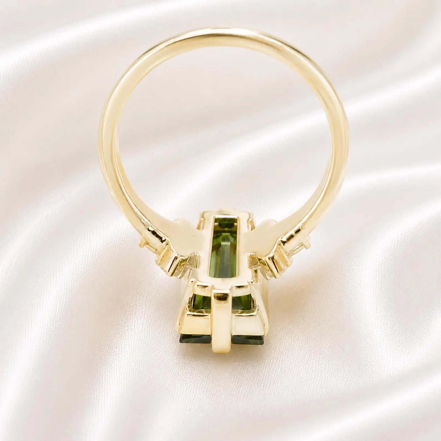 5.50 Carats Elongated Emerald Cut Olive Green Sapphire Engagement Ring 14K Gold, Birthstone Ladies Ring, Blue Sapphire, Ruby Emerald #9011
