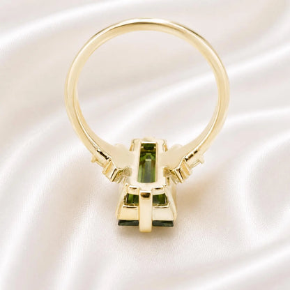 5.50 Carats Elongated Emerald Cut Olive Green Sapphire Engagement Ring 14K Gold, Birthstone Ladies Ring, Blue Sapphire, Ruby Emerald #9011