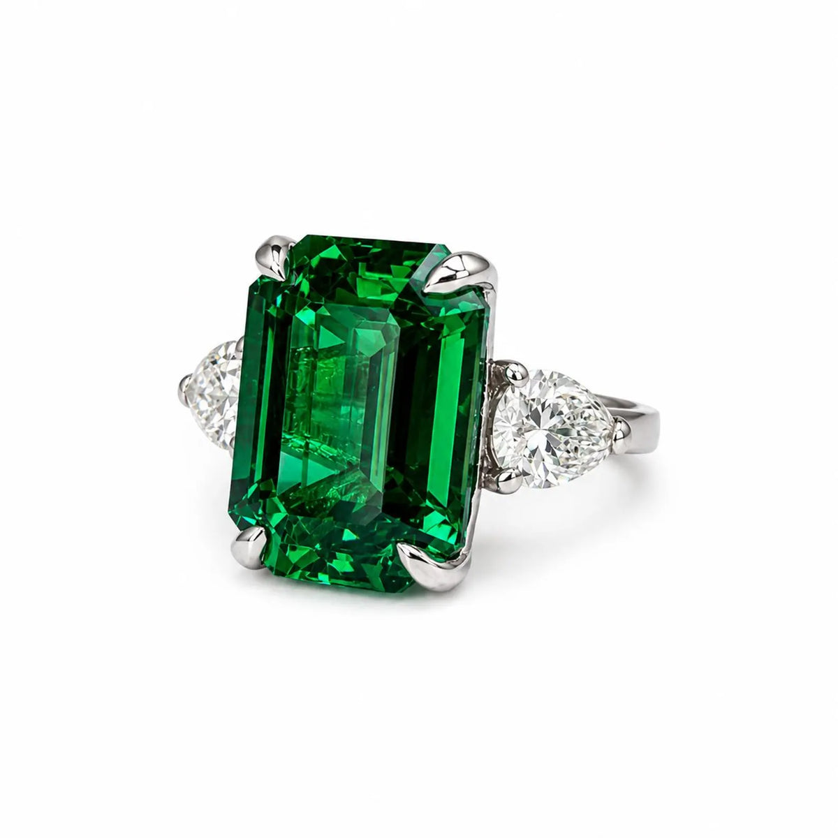 Emerald Cut Emerald Engagement Ring  Vintage Yellow Gold Ring Unique Pear Shape Moissanite Engagement Ring Bridal Anniversary Gift  #7370