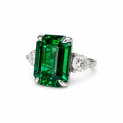 Emerald Cut Emerald Engagement Ring  Vintage Yellow Gold Ring Unique Pear Shape Moissanite Engagement Ring Bridal Anniversary Gift  #7370