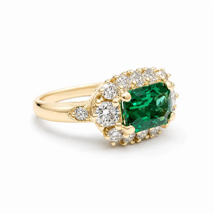 3.50 CTW Emerald Cut Emerald Engagement Ring 14K Solid Gold, East West Emerald Cut Emerald  Wedding Ring, May Birthstone Jewelery  #9016