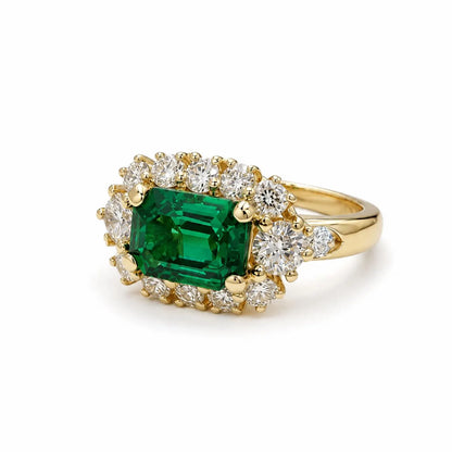 3.50 CTW Emerald Cut Emerald Engagement Ring 14K Solid Gold, East West Emerald Cut Emerald  Wedding Ring, May Birthstone Jewelery  #9016