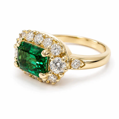 3.50 CTW Emerald Cut Emerald Engagement Ring 14K Solid Gold, East West Emerald Cut Emerald  Wedding Ring, May Birthstone Jewelery  #9016