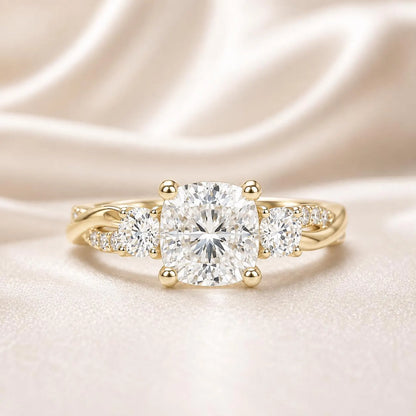 Lab Grown Diamond Wedding Ring, Certified Lab Diamond Ring, Classic Solitaire Gold Engagement Ring Cushion Diamond Wedding Ring