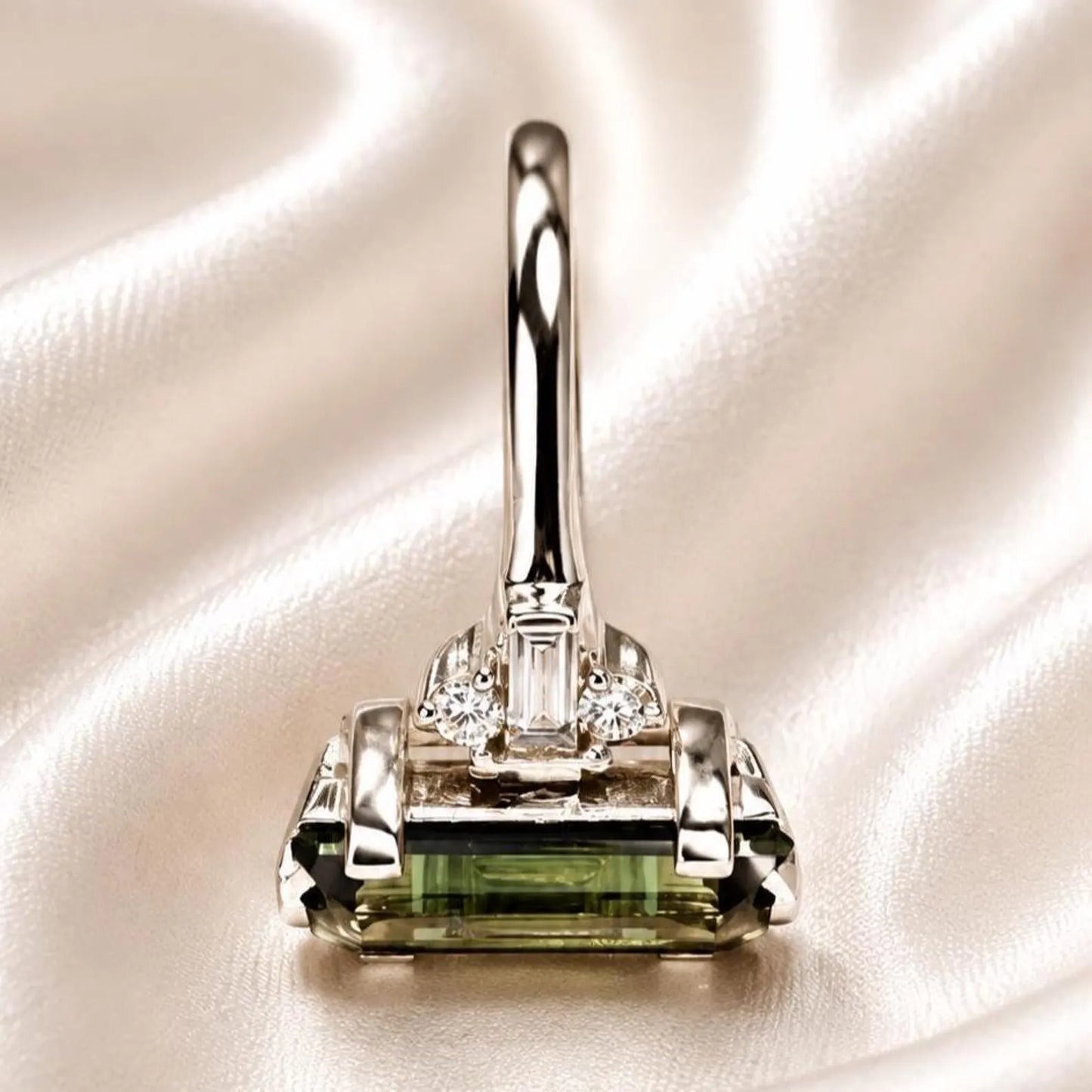 5.50 Carats Elongated Emerald Cut Olive Green Sapphire Engagement Ring 14K Gold, Birthstone Ladies Ring, Blue Sapphire, Ruby Emerald #9011