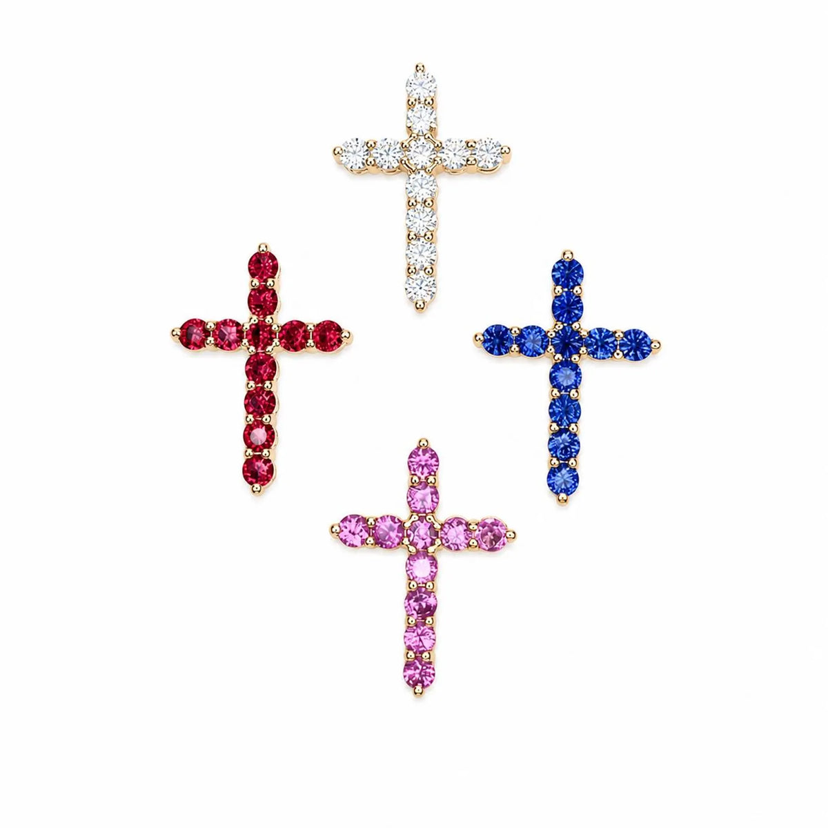 Cross Necklace With Sapphire Stones For Girls, Pink Sapphire Cross Necklace 14K Solid Gold, Pink Sapphire Cross Pendant Gift for Girls