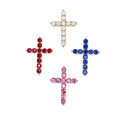 Cross Necklace With Sapphire Stones For Girls, Pink Sapphire Cross Necklace 14K Solid Gold, Pink Sapphire Cross Pendant Gift for Girls