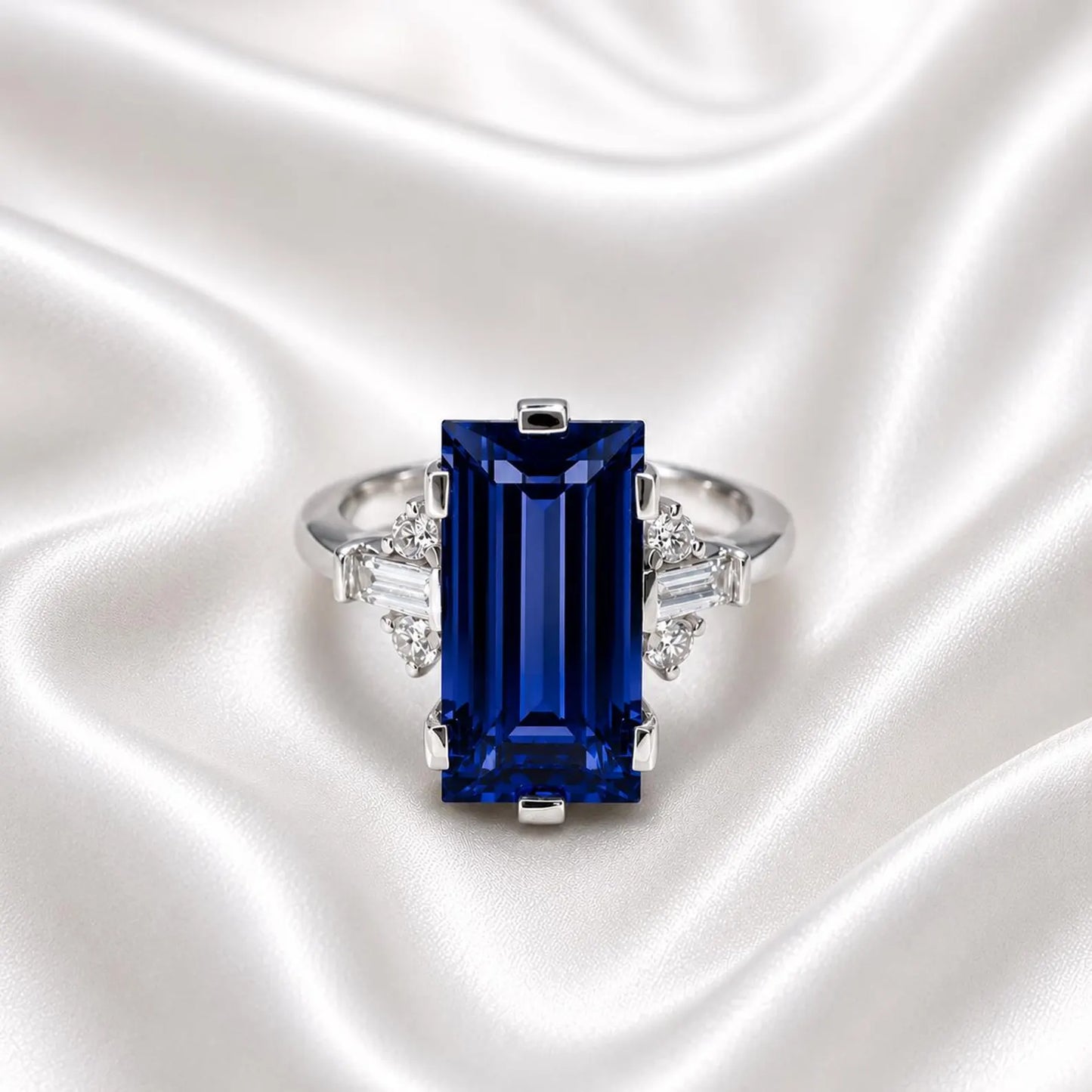 5.50 Carats Elongated Emerald Cut Olive Green Sapphire Engagement Ring 14K Gold, Birthstone Ladies Ring, Blue Sapphire, Ruby Emerald #9011