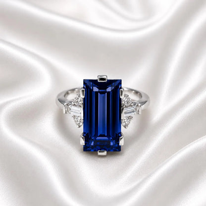 5.50 Carats Elongated Emerald Cut Olive Green Sapphire Engagement Ring 14K Gold, Birthstone Ladies Ring, Blue Sapphire, Ruby Emerald #9011