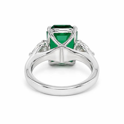 Emerald Cut Emerald Engagement Ring  Vintage Yellow Gold Ring Unique Pear Shape Moissanite Engagement Ring Bridal Anniversary Gift  #7370