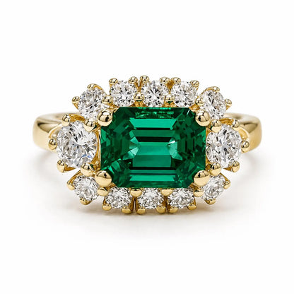3.50 CTW Emerald Cut Emerald Engagement Ring 14K Solid Gold, East West Emerald Cut Emerald  Wedding Ring, May Birthstone Jewelery  #9016