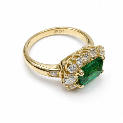 3.50 CTW Emerald Cut Emerald Engagement Ring 14K Solid Gold, East West Emerald Cut Emerald  Wedding Ring, May Birthstone Jewelery  #9016
