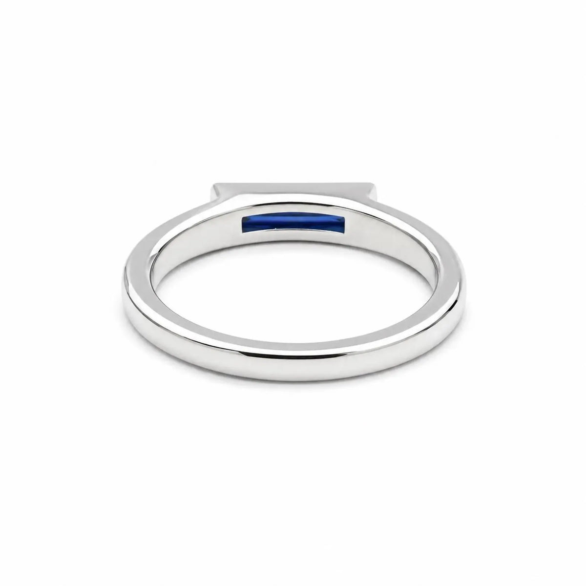 Elongated Baguette Shaped  Blue Sapphire Stackable Ring White Gold, September Birthstone Stacking Gold Ring, Bezel Set Stacking Ring   #7459