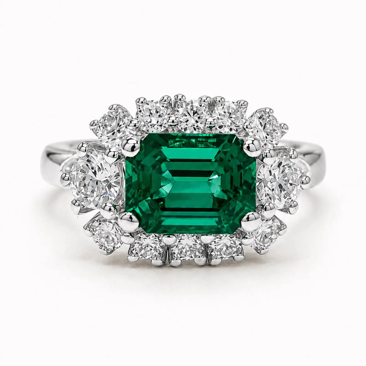 3.50 CTW Emerald Cut Emerald Engagement Ring 14K Solid Gold, East West Emerald Cut Emerald  Wedding Ring, May Birthstone Jewelery  #9016